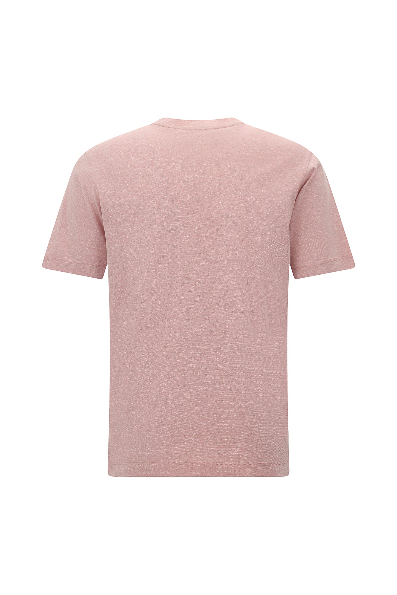 Toz Pembe Bisiklet Yaka Regular Fit Nakışlı Pamuklu Keten Çizgili T-shirt