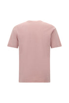 Toz Pembe Bisiklet Yaka Regular Fit Nakışlı Pamuklu Keten Çizgili T-shirt