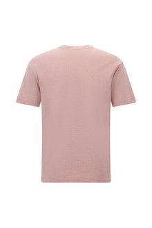 Toz Pembe Bisiklet Yaka Regular Fit Nakışlı Pamuklu Keten Çizgili T-shirt