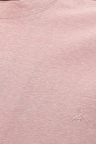 Toz Pembe Bisiklet Yaka Regular Fit Nakışlı Pamuklu Keten Çizgili T-shirt