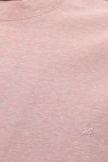 Toz Pembe Bisiklet Yaka Regular Fit Nakışlı Pamuklu Keten Çizgili T-shirt