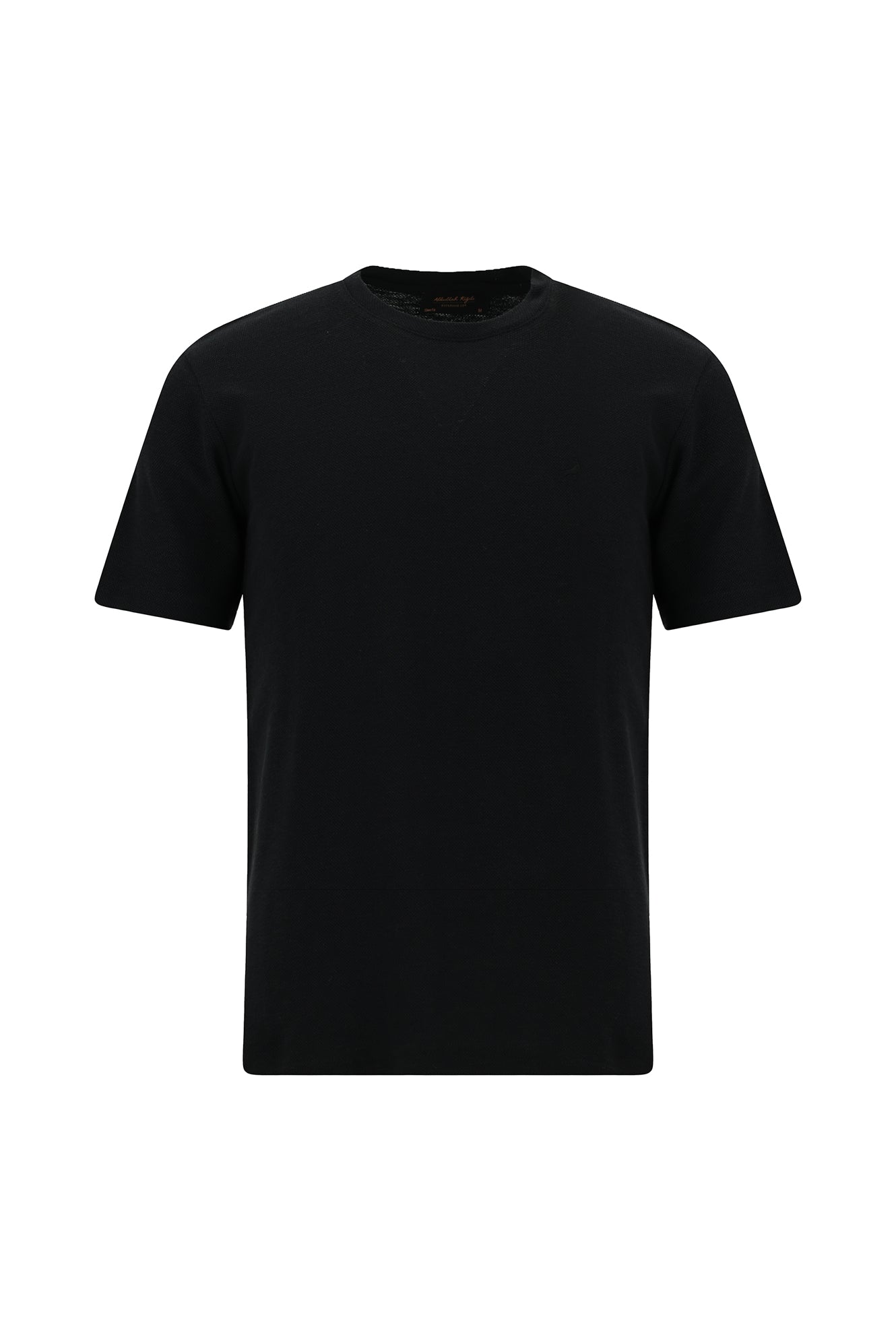 Siyah Bisiklet Yaka Slim Fit Dar Kesim Nak??l? Pamuklu Lyocell T-shirt-Abdullah Ki??l?