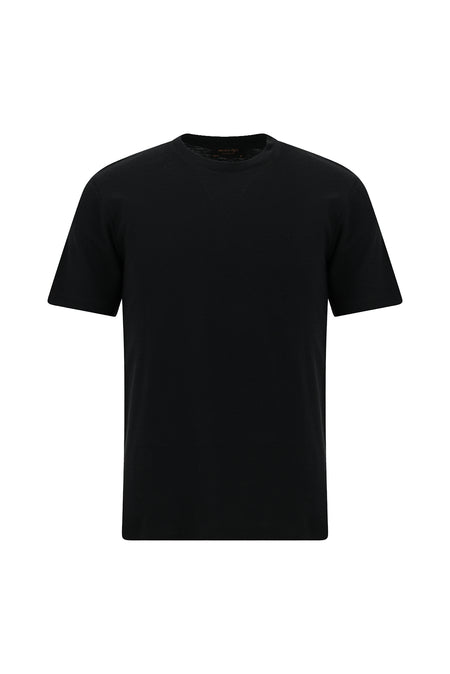 Siyah Bisiklet Yaka Slim Fit Dar Kesim Nak??l? Pamuklu Lyocell T-shirt-Abdullah Ki??l?