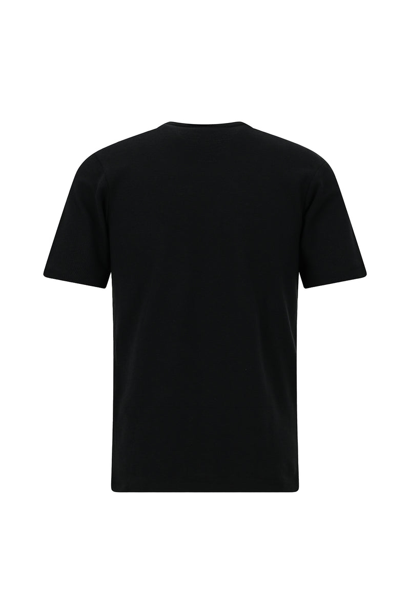 Siyah Bisiklet Yaka Slim Fit Dar Kesim Nakışlı Pamuklu Lyocell T-shirt