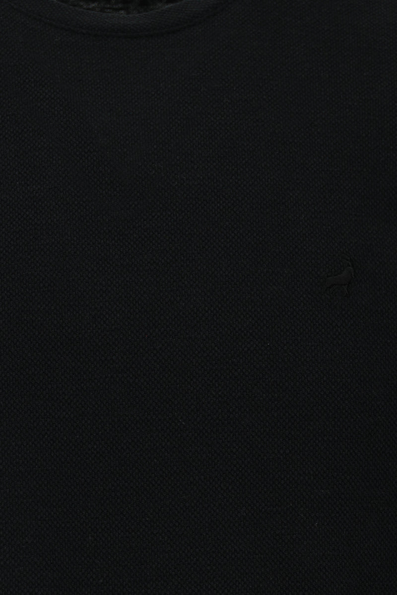 Siyah Bisiklet Yaka Slim Fit Dar Kesim Nakışlı Pamuklu Lyocell T-shirt