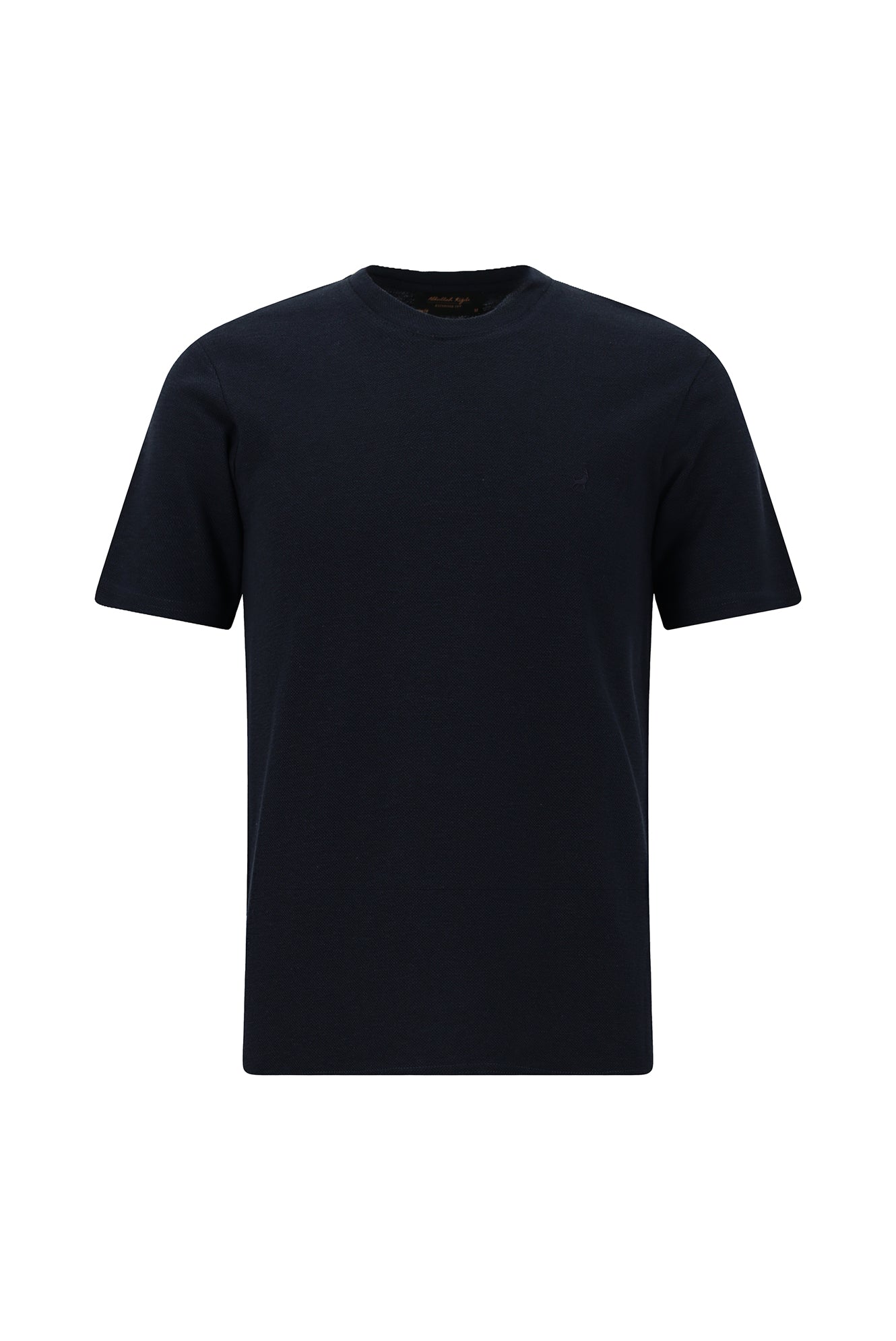 Koyu Lacivert Bisiklet Yaka Slim Fit Dar Kesim Nakışlı Pamuklu Lyocell T-shirt
