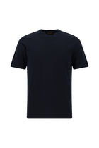 Koyu Lacivert Bisiklet Yaka Slim Fit Dar Kesim Nakışlı Pamuklu Lyocell T-shirt