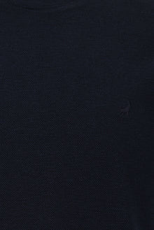 Koyu Lacivert Bisiklet Yaka Slim Fit Dar Kesim Nakışlı Pamuklu Lyocell T-shirt