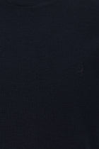 Koyu Lacivert Bisiklet Yaka Slim Fit Dar Kesim Nakışlı Pamuklu Lyocell T-shirt