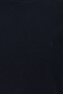 Koyu Lacivert Bisiklet Yaka Slim Fit Dar Kesim Nakışlı Pamuklu Lyocell T-shirt