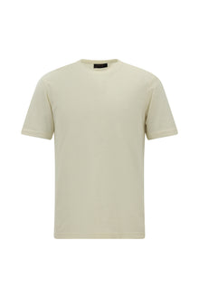 Açık Bej Bisiklet Yaka Slim Fit Dar Kesim Nakışlı Pamuklu Lyocell T-shirt