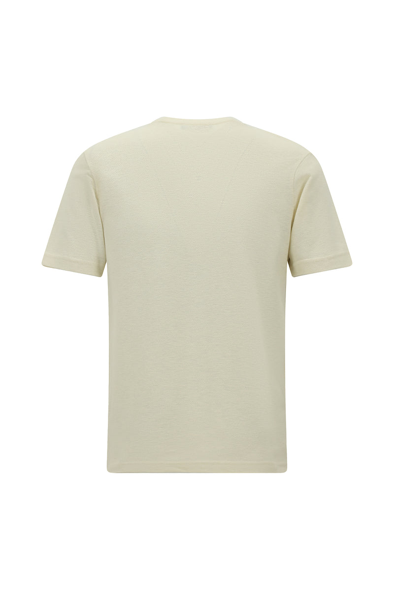 Açık Bej Bisiklet Yaka Slim Fit Dar Kesim Nakışlı Pamuklu Lyocell T-shirt