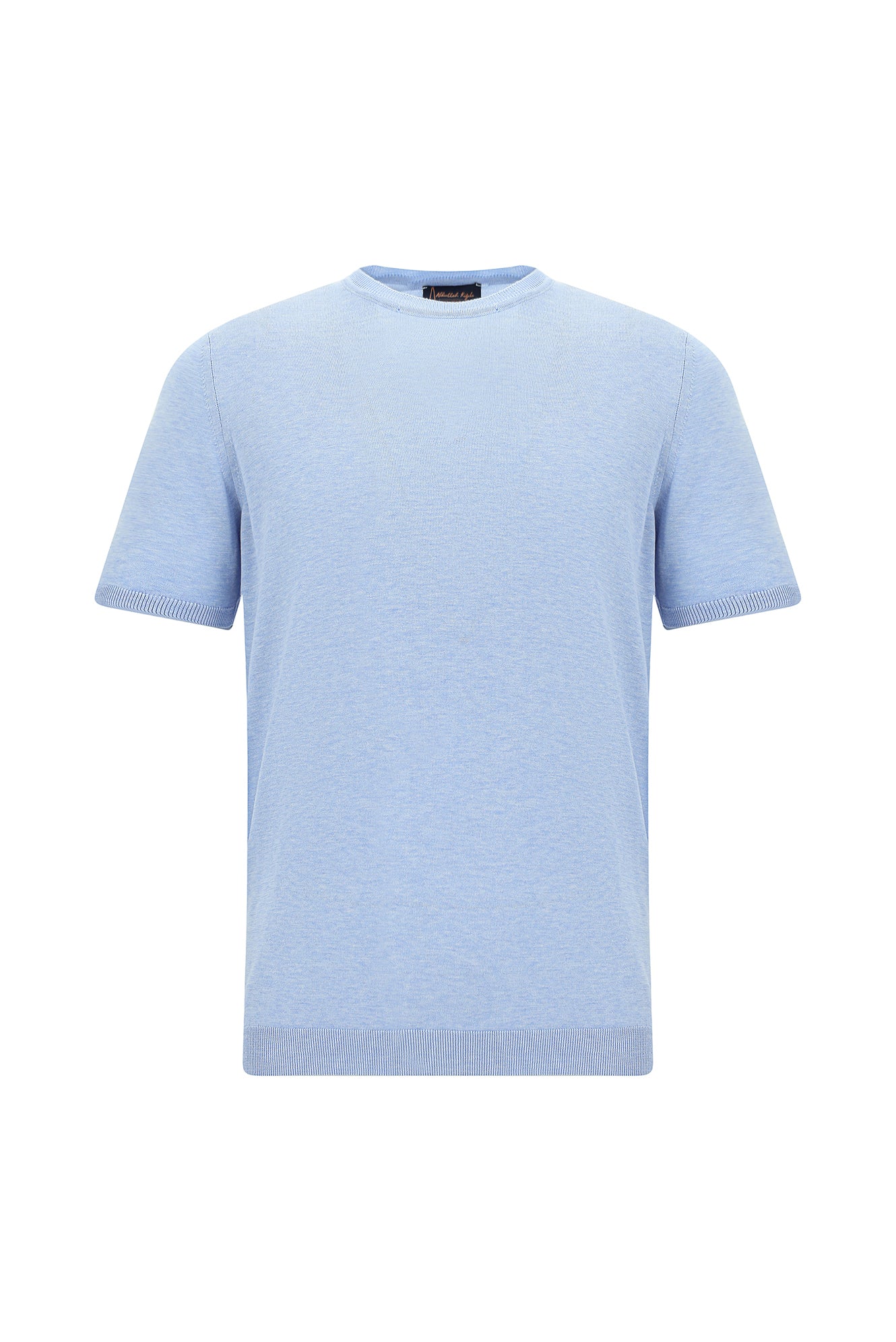 Açık Mavi Melanj Bisiklet Yaka Slim Fit Dar Kesim Pamuklu T-shirt