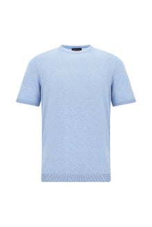 Açık Mavi Melanj Bisiklet Yaka Slim Fit Dar Kesim Pamuklu T-shirt