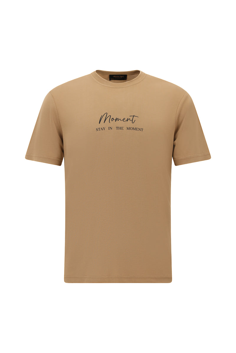 Taba Bisiklet Yaka Slim Fit Dar Kesim Baskılı T-shirt
