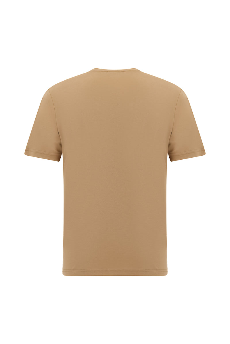 Taba Bisiklet Yaka Slim Fit Dar Kesim Baskılı T-shirt