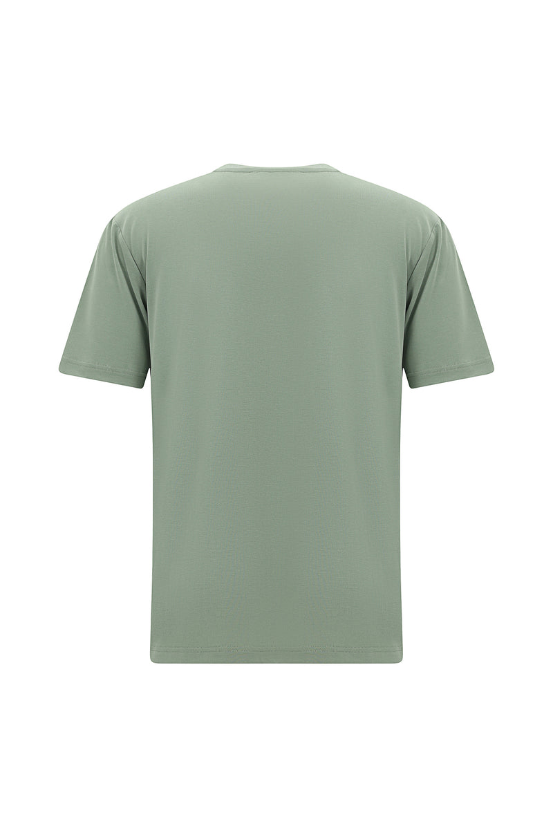 Çağla Yeşili Bisiklet Yaka Slim Fit Dar Kesim Baskılı T-shirt