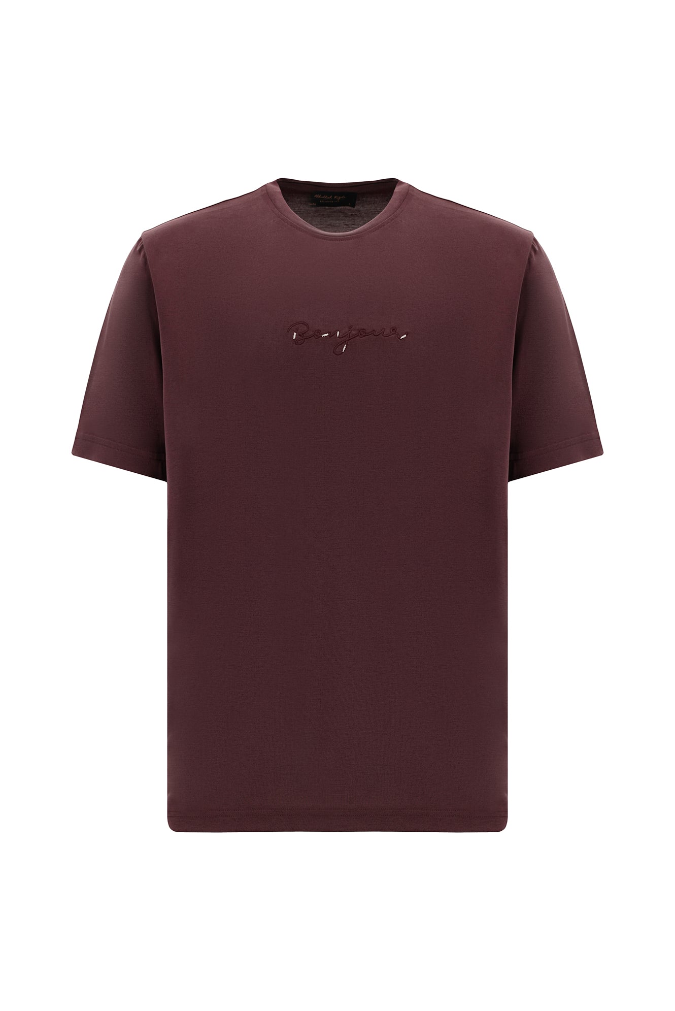 Aç?k Bordo Bisiklet Yaka Slim Fit Dar Kesim Nak??l? T-shirt-Abdullah Ki??l?