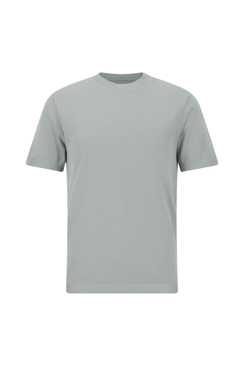 Orta Gri Bisiklet Yaka Slim Fit Dar Kesim Nakışlı Merserize Pamuk Triko T-shirt