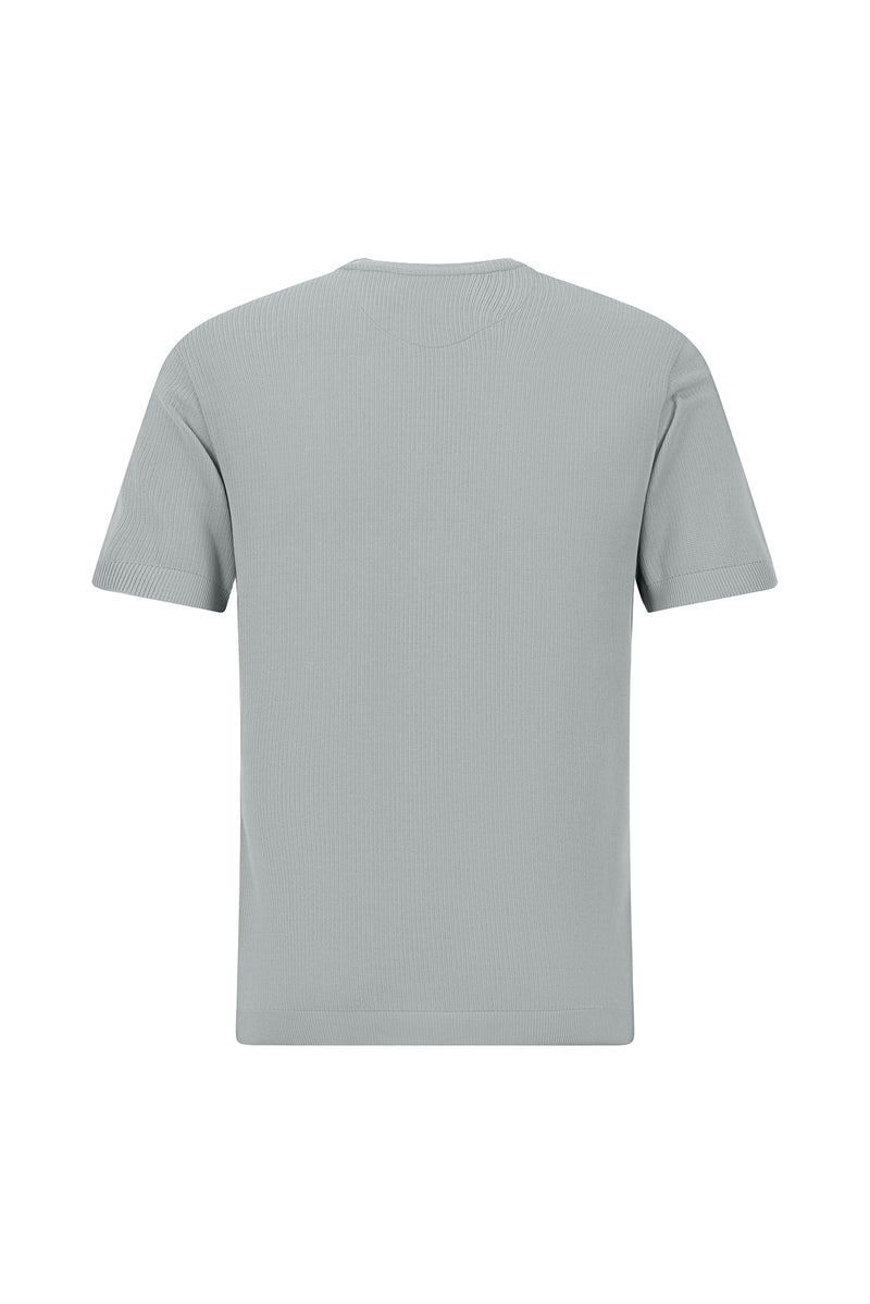 Orta Gri Bisiklet Yaka Slim Fit Dar Kesim Nakışlı Merserize Pamuk Triko T-shirt