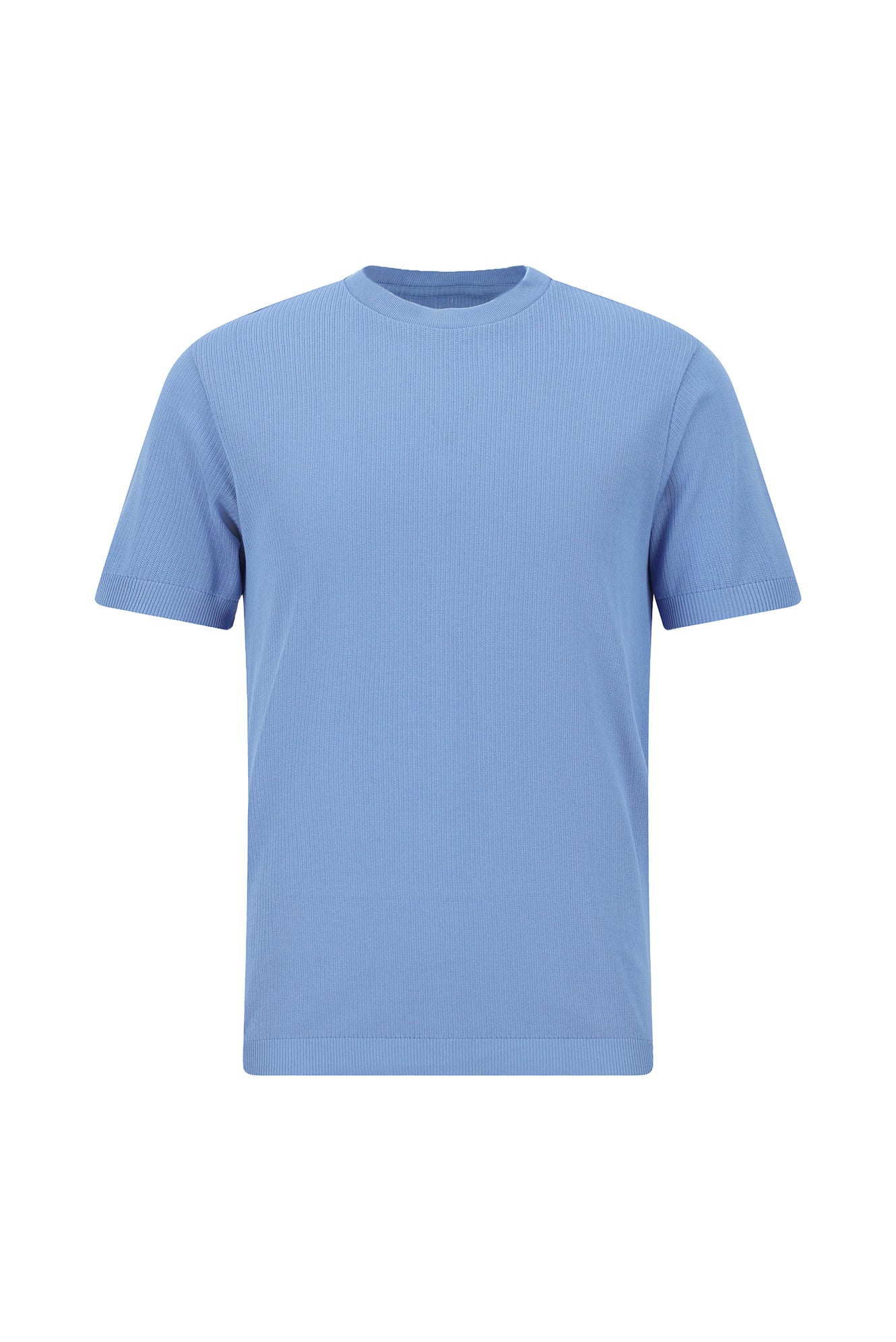 Mavi Bisiklet Yaka Slim Fit Dar Kesim Nakışlı Merserize Pamuk Triko T-shirt