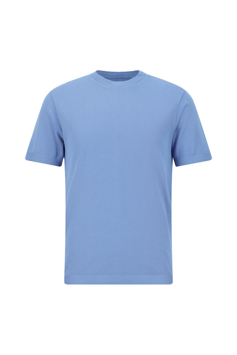 Mavi Bisiklet Yaka Slim Fit Dar Kesim Nakışlı Merserize Pamuk Triko T-shirt