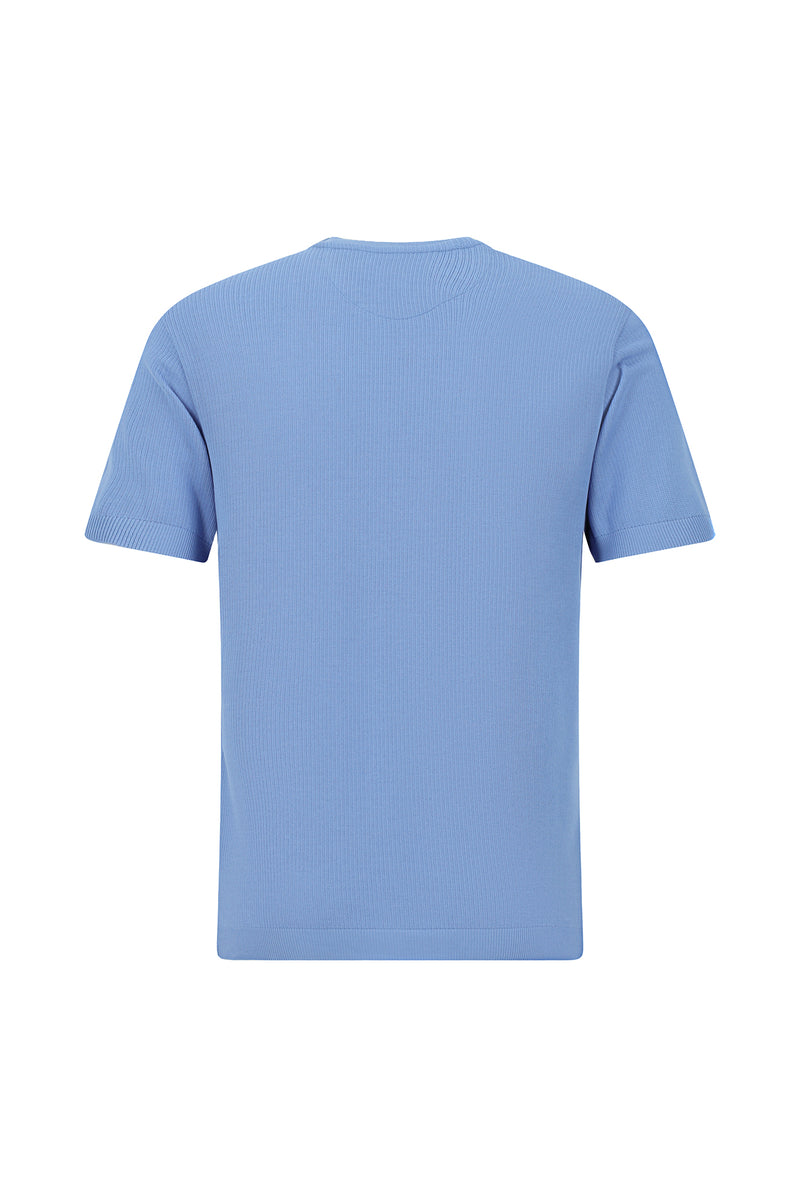 Mavi Bisiklet Yaka Slim Fit Dar Kesim Nakışlı Merserize Pamuk Triko T-shirt