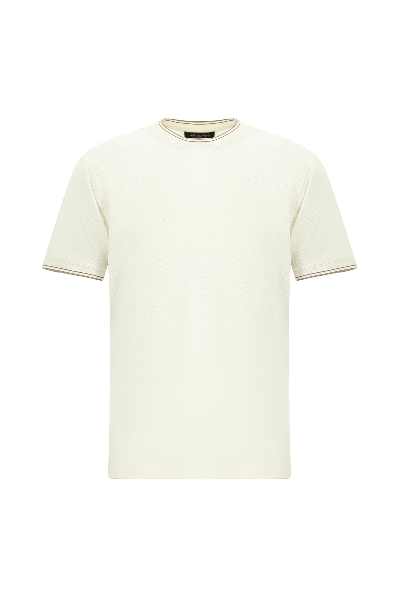 Kırık Beyaz Bisiklet Yaka Slim Fit Dar Kesim Desenli Merserize Pamuk T-shirt