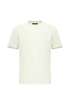 Kırık Beyaz Bisiklet Yaka Slim Fit Dar Kesim Desenli Merserize Pamuk T-shirt