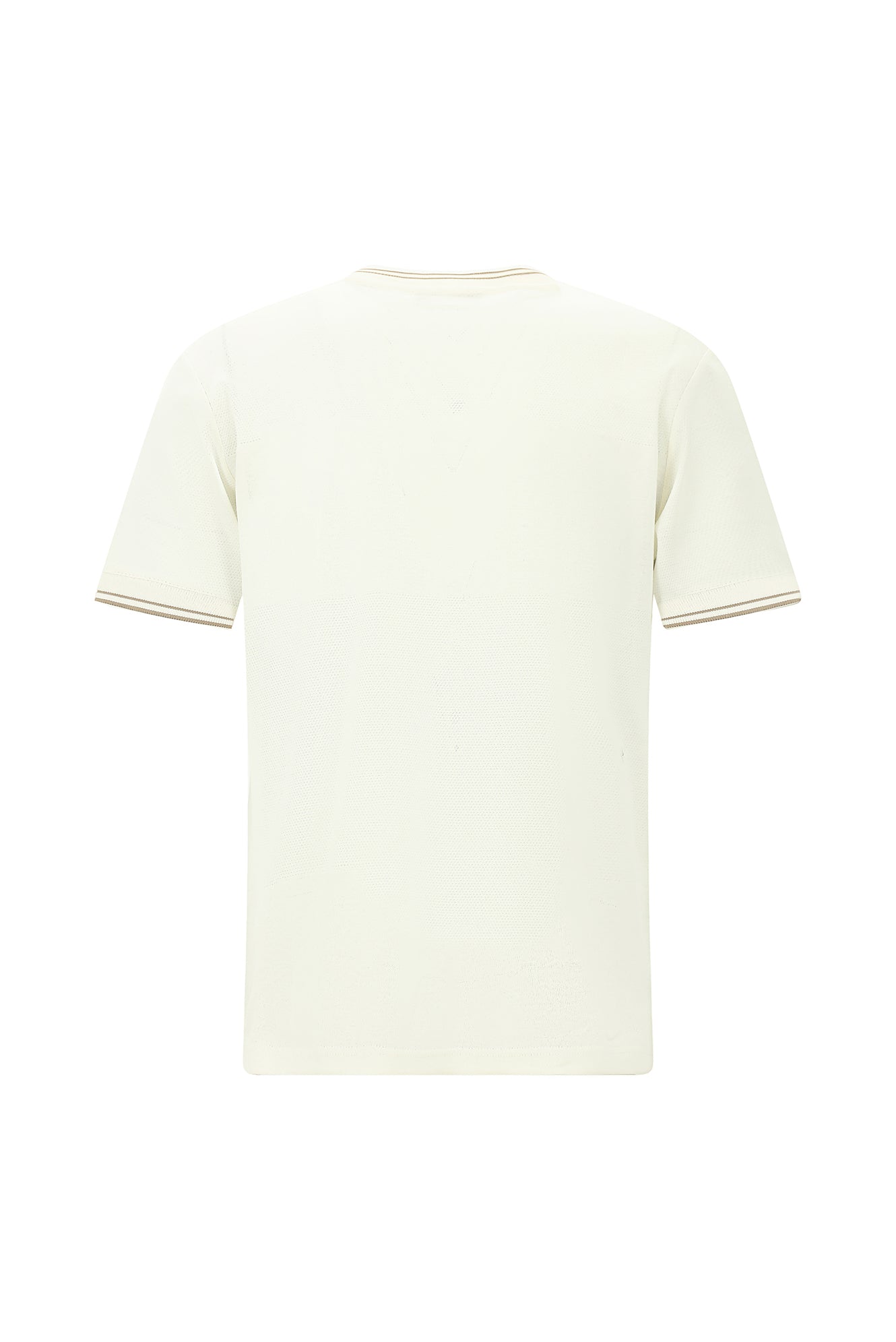 Kırık Beyaz Bisiklet Yaka Slim Fit Dar Kesim Desenli Merserize Pamuk T-shirt