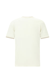 Kırık Beyaz Bisiklet Yaka Slim Fit Dar Kesim Desenli Merserize Pamuk T-shirt