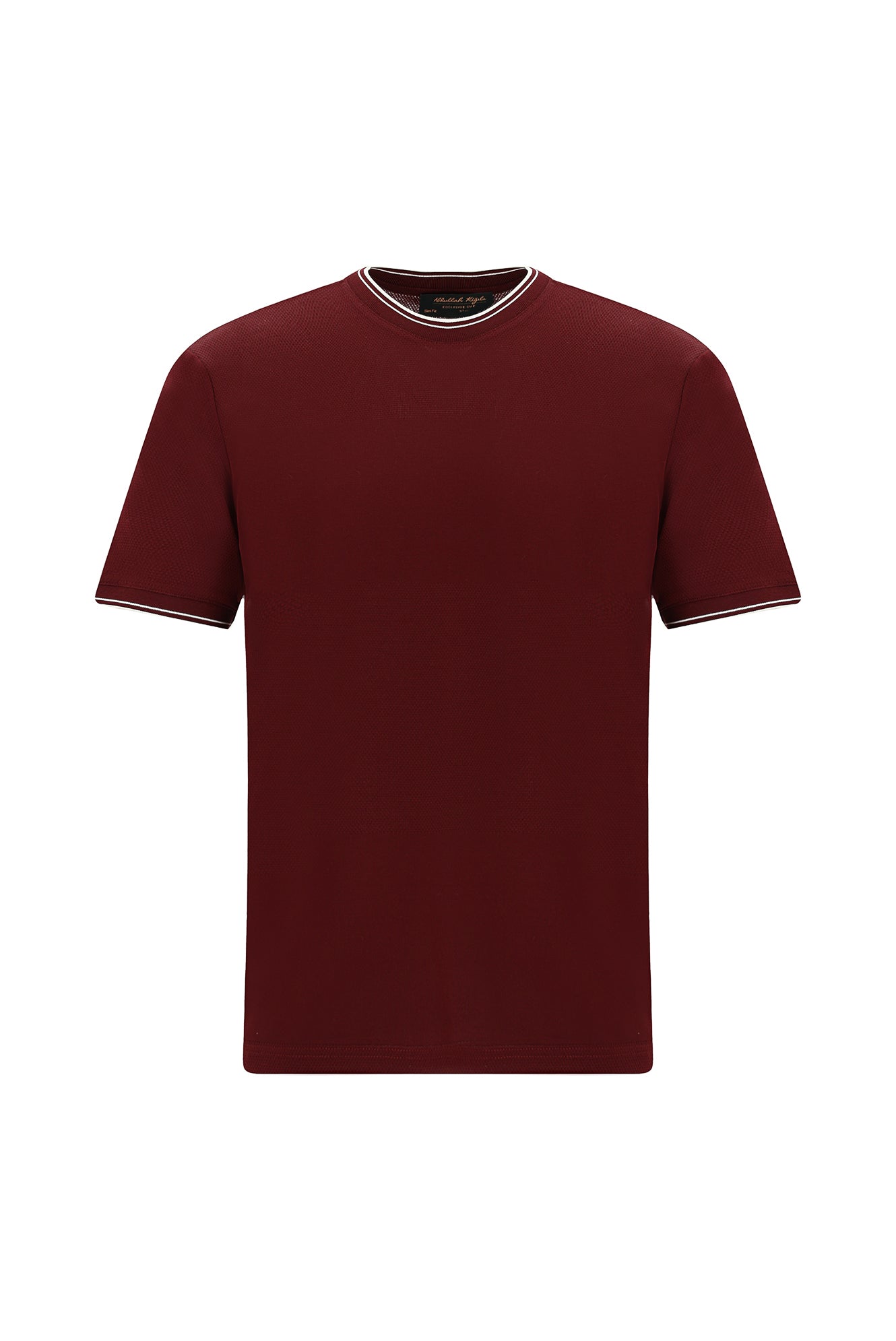 Koyu Bordo Bisiklet Yaka Slim Fit Dar Kesim Desenli Merserize Pamuk T-shirt