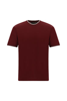 Koyu Bordo Bisiklet Yaka Slim Fit Dar Kesim Desenli Merserize Pamuk T-shirt