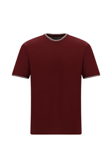Koyu Bordo Bisiklet Yaka Slim Fit Dar Kesim Desenli Merserize Pamuk T-shirt-Abdullah Ki??l?