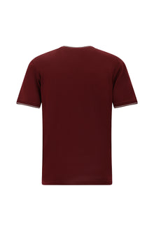 Koyu Bordo Bisiklet Yaka Slim Fit Dar Kesim Desenli Merserize Pamuk T-shirt