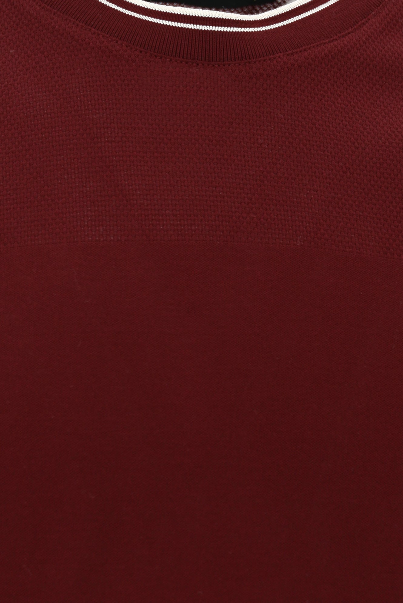 Koyu Bordo Bisiklet Yaka Slim Fit Dar Kesim Desenli Merserize Pamuk T-shirt