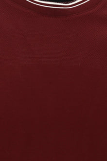 Koyu Bordo Bisiklet Yaka Slim Fit Dar Kesim Desenli Merserize Pamuk T-shirt