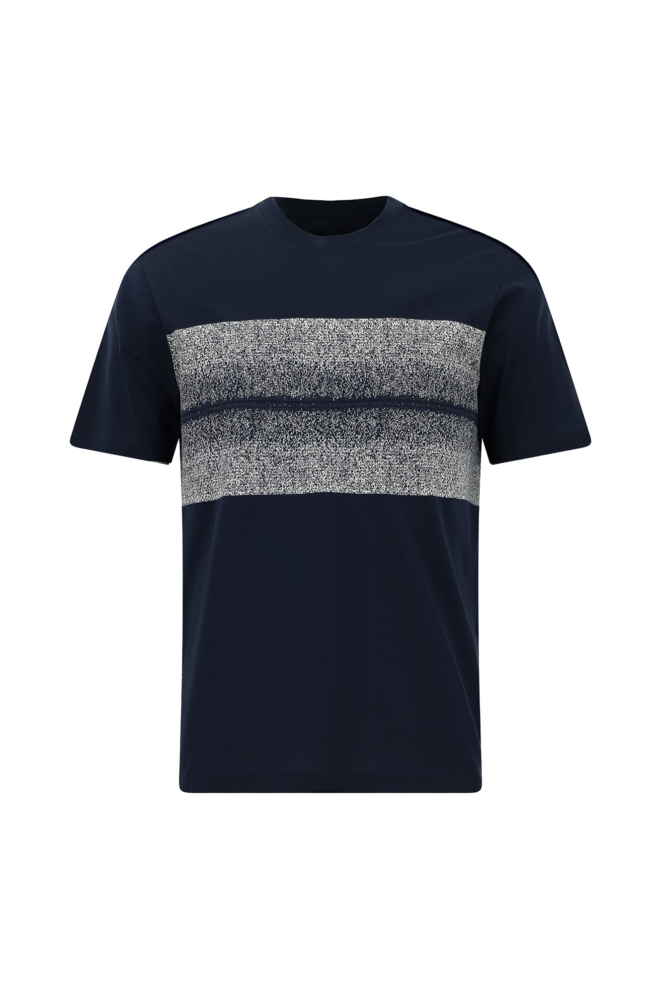 Koyu Lacivert Bisiklet Yaka Slim Fit Dar Kesim Desenli Merserize Pamuk T-shirt
