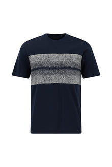 Koyu Lacivert Bisiklet Yaka Slim Fit Dar Kesim Desenli Merserize Pamuk T-shirt