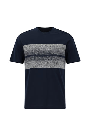 Koyu Lacivert Bisiklet Yaka Slim Fit Dar Kesim Desenli Merserize Pamuk T-shirt