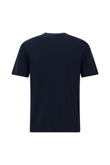 Koyu Lacivert Bisiklet Yaka Slim Fit Dar Kesim Desenli Merserize Pamuk T-shirt