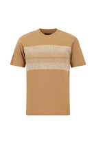 Koyu Bej Bisiklet Yaka Slim Fit Dar Kesim Desenli Merserize Pamuk T-shirt