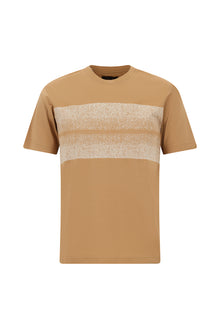Koyu Bej Bisiklet Yaka Slim Fit Dar Kesim Desenli Merserize Pamuk T-shirt
