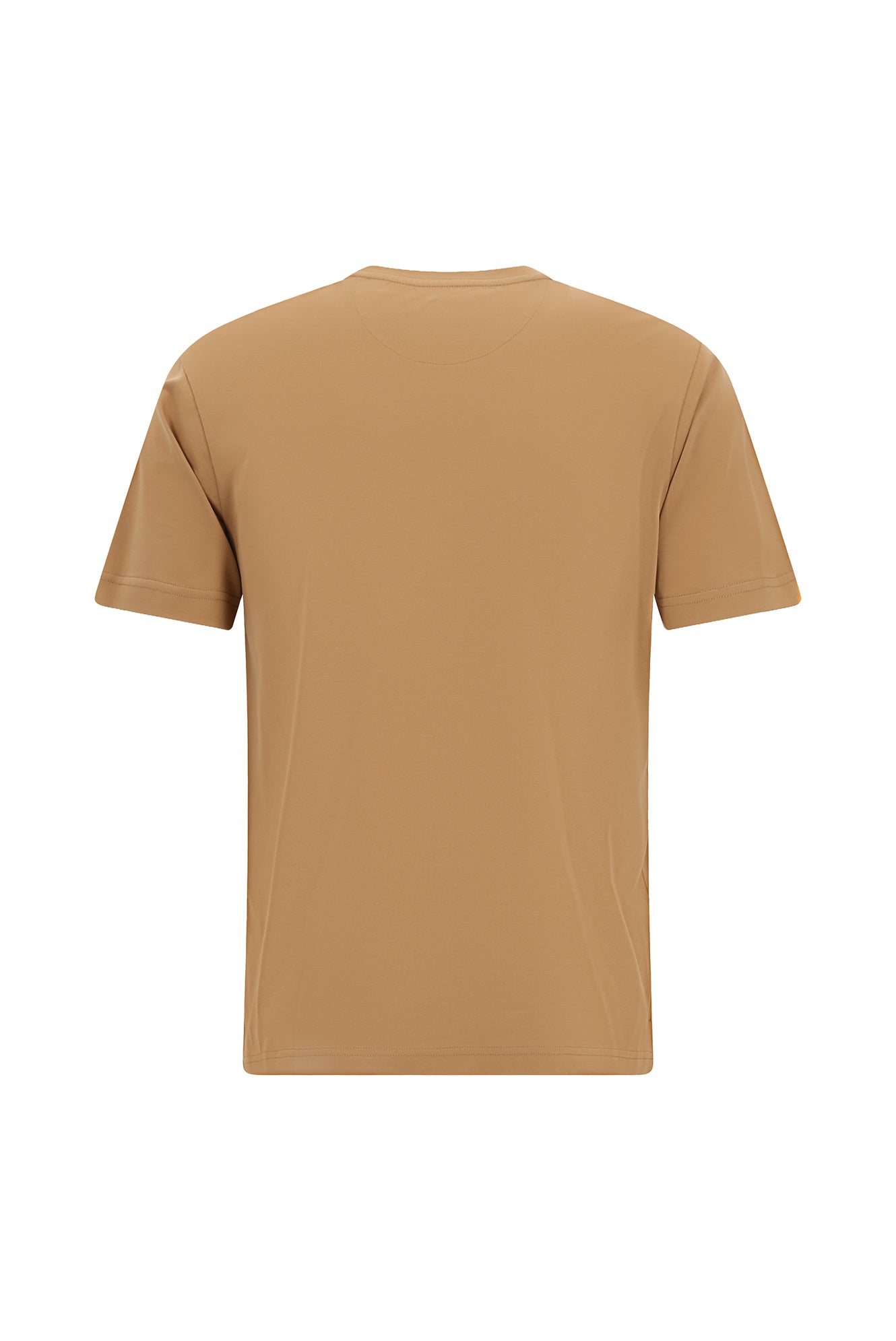 Koyu Bej Bisiklet Yaka Slim Fit Dar Kesim Desenli Merserize Pamuk T-shirt