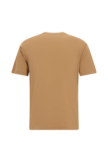 Koyu Bej Bisiklet Yaka Slim Fit Dar Kesim Desenli Merserize Pamuk T-shirt