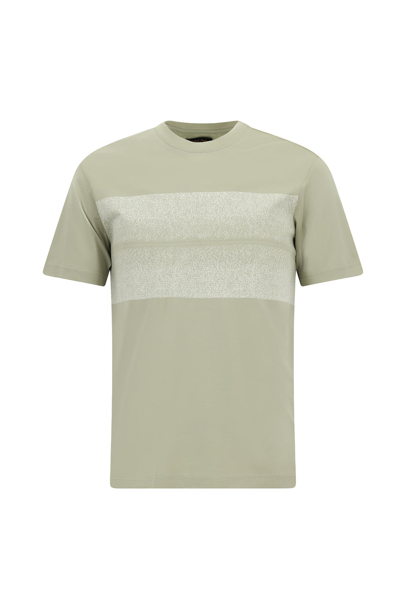 Küf Yeşili Bisiklet Yaka Slim Fit Dar Kesim Desenli Merserize Pamuk T-shirt