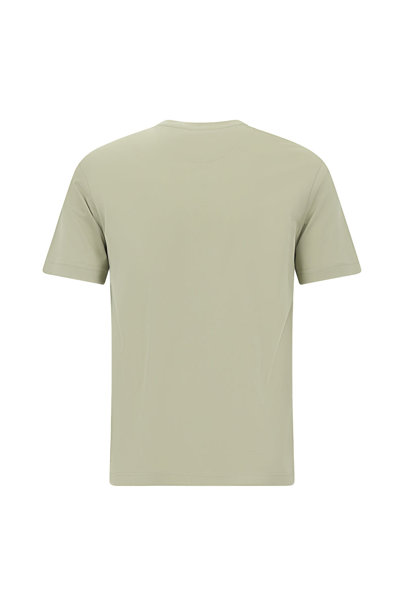 Küf Yeşili Bisiklet Yaka Slim Fit Dar Kesim Desenli Merserize Pamuk T-shirt