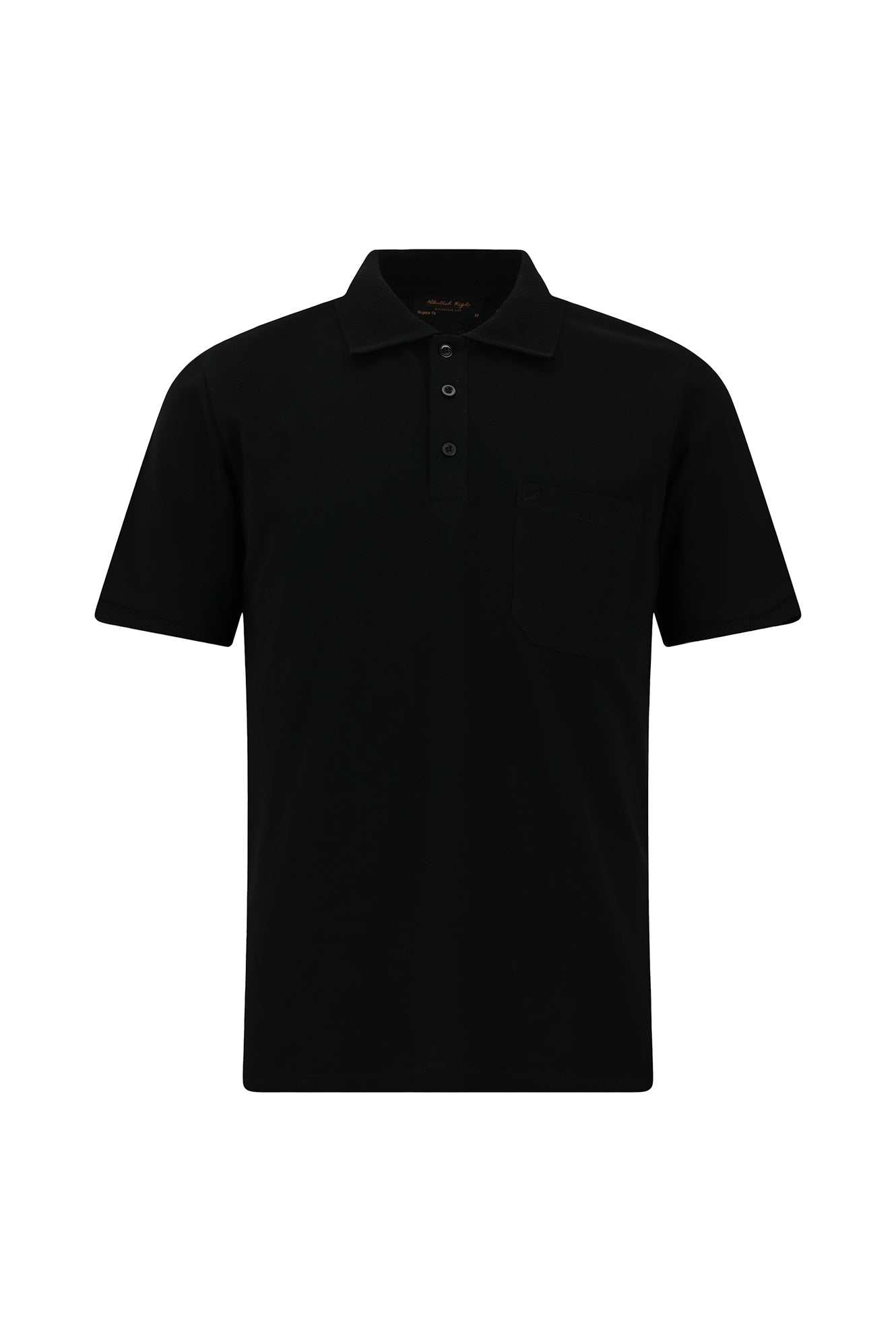 Siyah Regular Fit Nakışlı Cepli Pamuk Kıvrılmaz Polo Yaka T-shirt