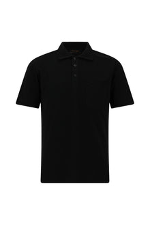 Siyah Regular Fit Nakışlı Cepli Pamuk Kıvrılmaz Polo Yaka T-shirt