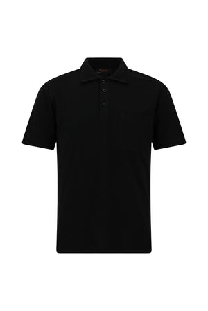 Siyah Regular Fit Nak??l? Cepli Pamuk K?vr?lmaz Polo Yaka T-shirt
